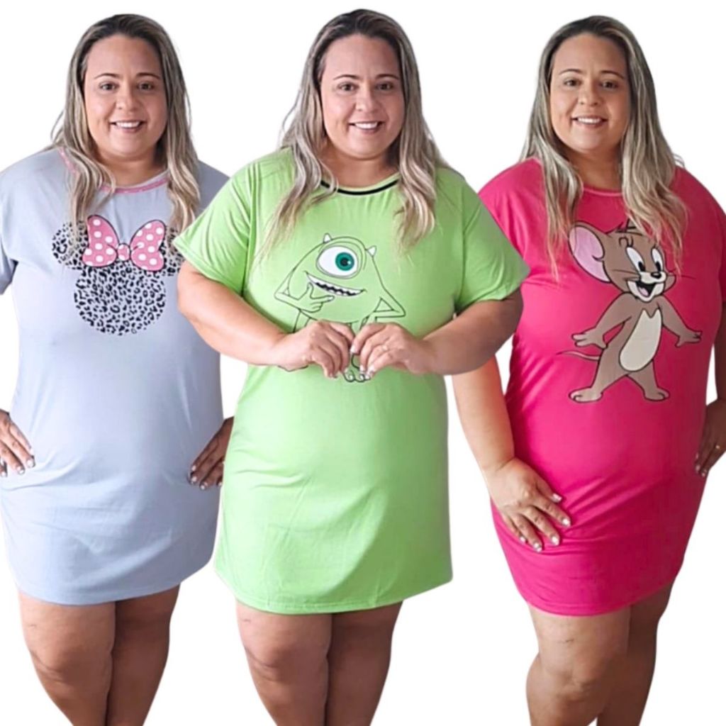 Camisola Plus Size Feminina Personagem / Camisola Manga Curta