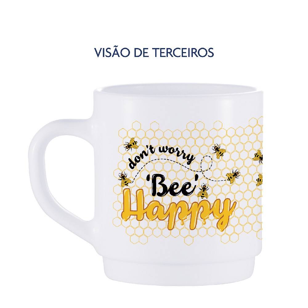 Caneca com Frases MUG Motivacional Bee Happy 310ml - Home & Living