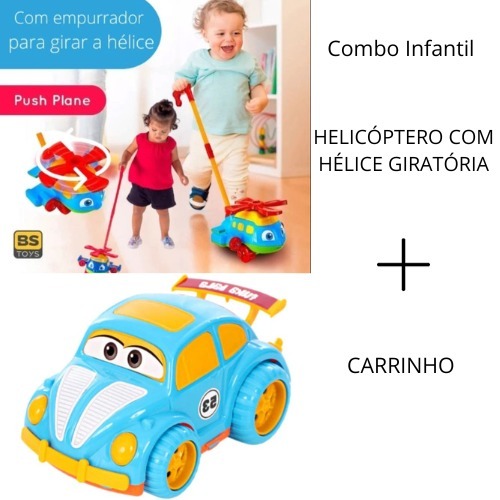 Helicóptero de empurrar e carrinho 2 Brinquedos. Infantil Divertido - Bs Toys para bebê