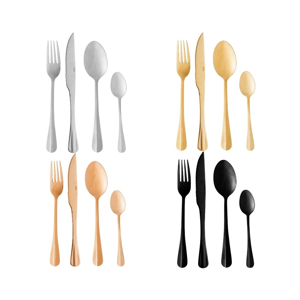 Jogo De Talheres 24 Peças Ouro Preto Prata Rose Inox Faqueiro Luxuoso Mesa Posta Garfo Colher Faca Churrasco Cozinha