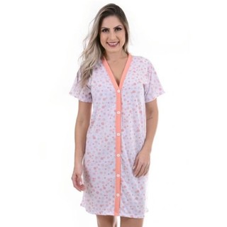 PIJAMA CAMISOLA MEIA MANGA DE MALHA  PÓS CIRURGIA AMAMENTAÇÃO MANGA CURTA COM BOTÃO VESTIDO FEMININO