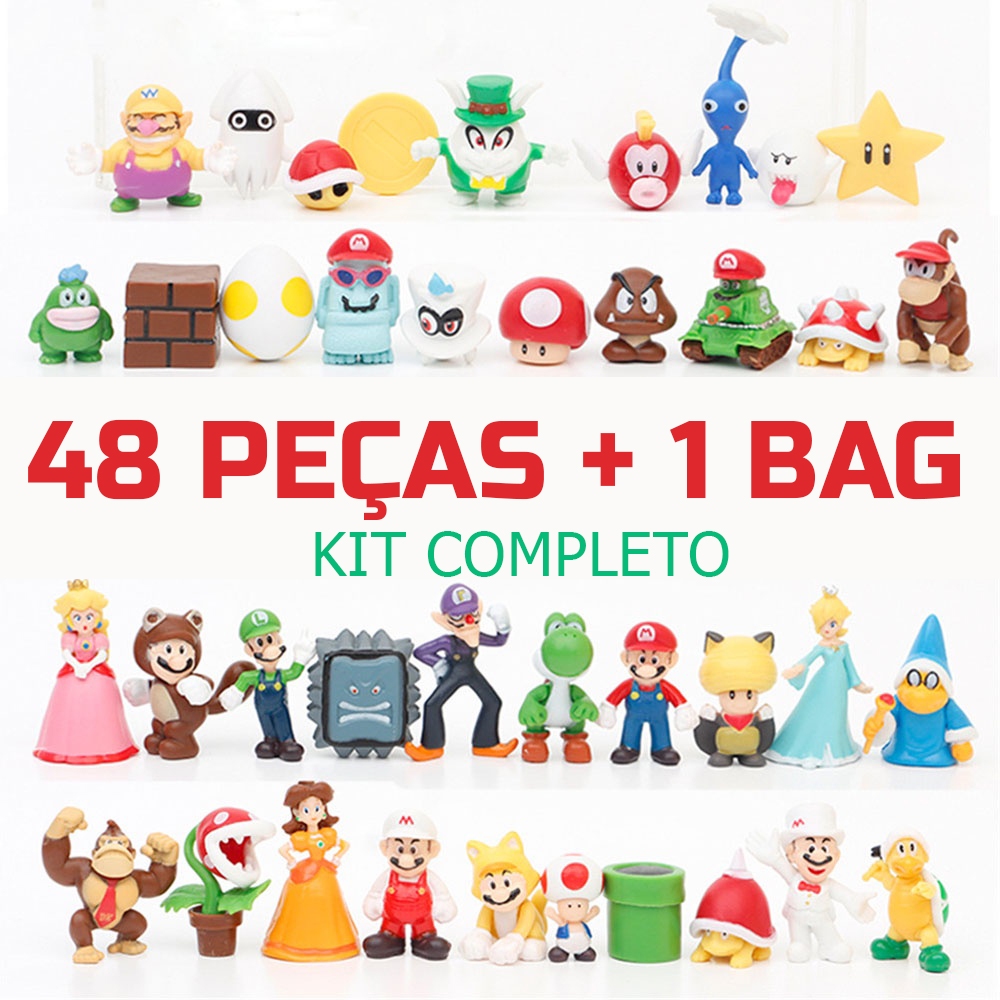 Bonecos Novos Kit Completo de 48 Super Mario Bros Bonecos Miniatura Mario Luidi Donkey Kong Peach Bowser Koopa Yoshi Colecionáveis Model III