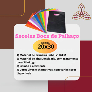 15 unidades Sacola Plástica  Boca de Palhaço medindo 20x30, feita com material nobre, com tratamento para SILK em Oferta na Shopee