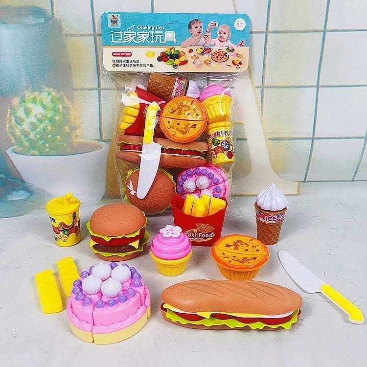 9pçs Conjunto De Cozinha Infantil/Brinquedo Comida/Hamburguer/bolo/batata frita/Comidinha De Brinquedo Infantil