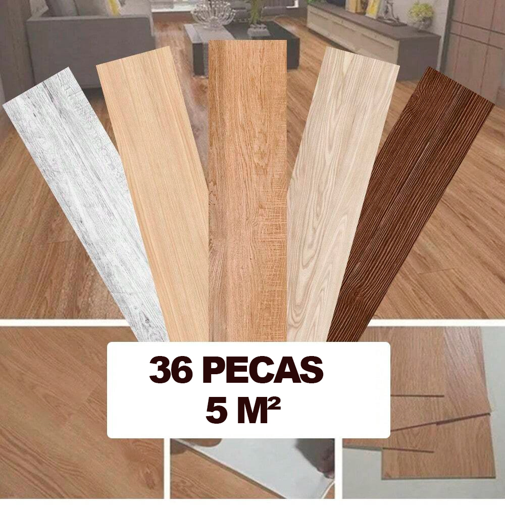 Kit 36 Piso Vinílico Autocolante Régua Estampa Madeira 91x15cm