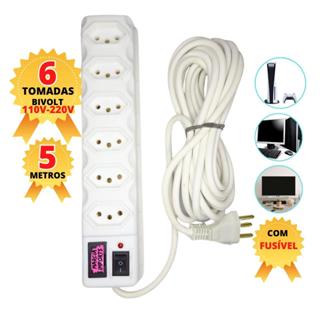Filtro de Linha com 5 Metros de cabo Varios tamanhos Branco Regua Eletrica Bivolt Tripolar Pronta Entrega em Oferta na Shopee