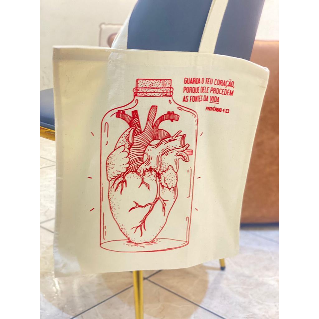 Ecobag Estampada Guarde o seu Coração sacola ecológica,escola,faculdade, curso,personalizado,brinde,praia,moda,brinde,