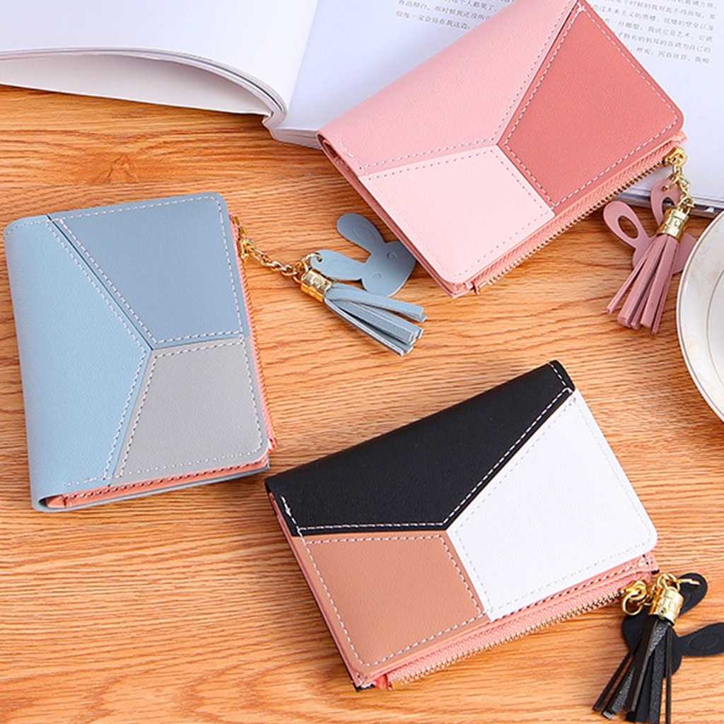 Carteira De Mão Feminina Bloco de cores Forma Com Zipper em Oferta na Shopee