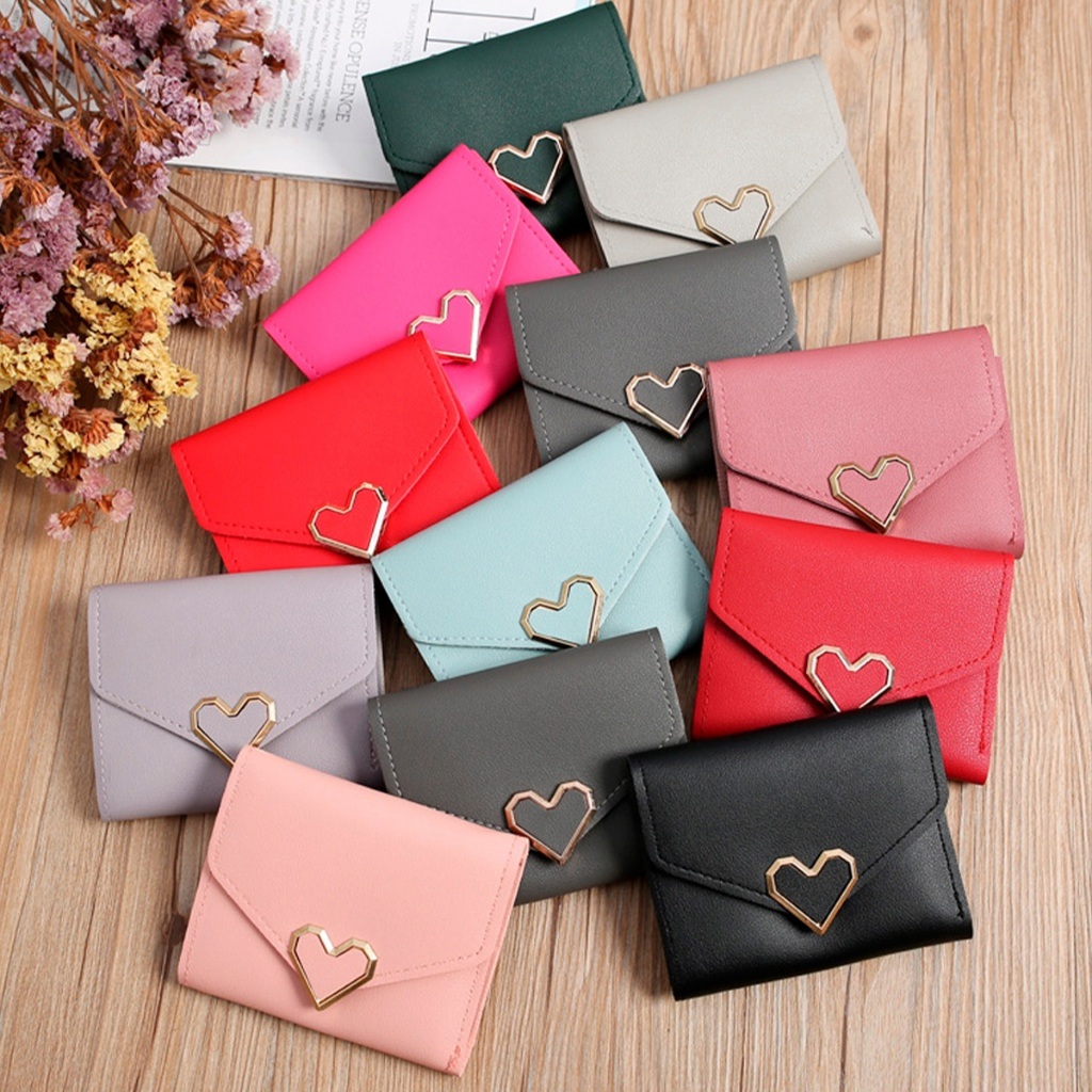 Carteira de couro feminina Acessório feminino Coração Carteira para mulher Porta-moedas em Oferta na Shopee
