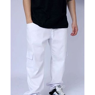 calça cargo branca skate sarja c/ elástico unissex