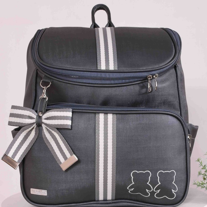 Mochila Maternidade Menina/Menino Listras Cinza Grafite - Belaa Baby