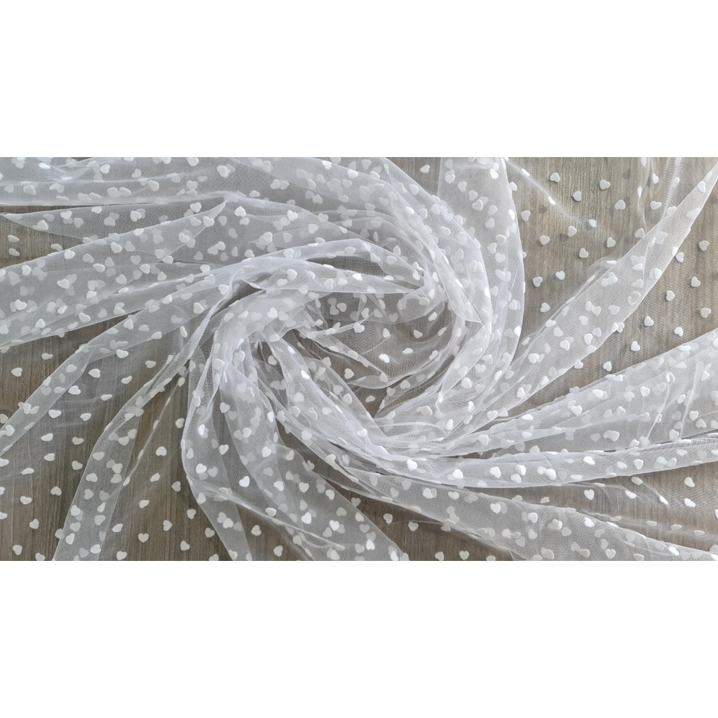 Tule Frances Poá Coração Branco No Metro Véu Noiva Artesanato em Oferta na Shopee