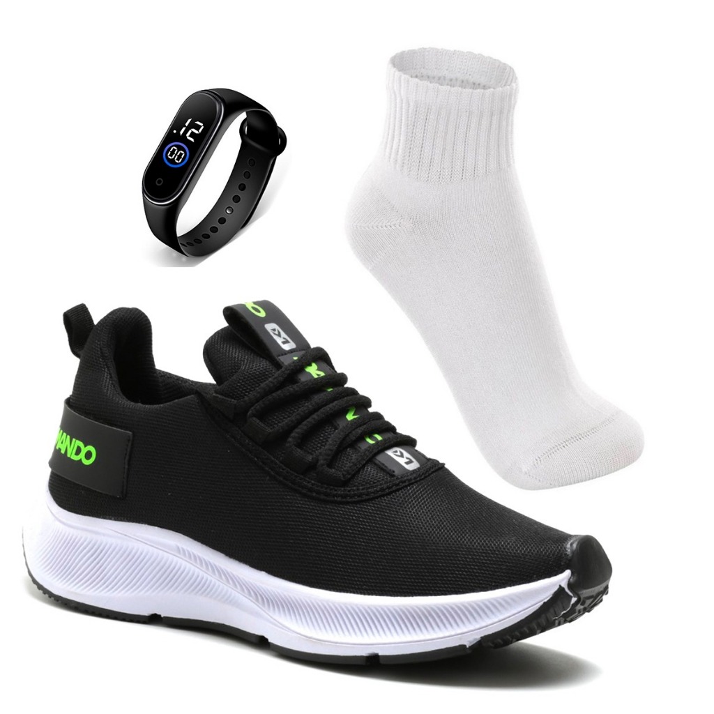Kit Tênis Masculino Esportivo Para Treino Academia Corrida + Relógio + Meia