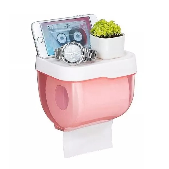 Dispenser Rosa Porta Papel Higiénico Suporte Para Banheiro Impermeável Colável