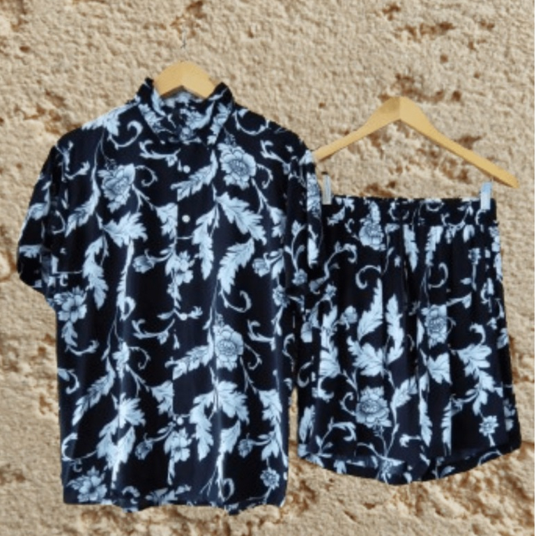 CONJUNTO MASCULINO Camisa Camiseta Masculina Manga Curta Estampada Com Botões Social Floral