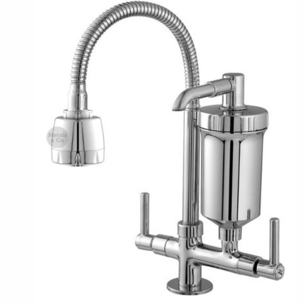 Torneira Gourmet Com Filtro Cozinha Bancada ABS 1/4 De Volta Cromada Cano Tubo Flexivel Chuveirinho 2 Jatos Duplo Refil em Oferta na Shopee