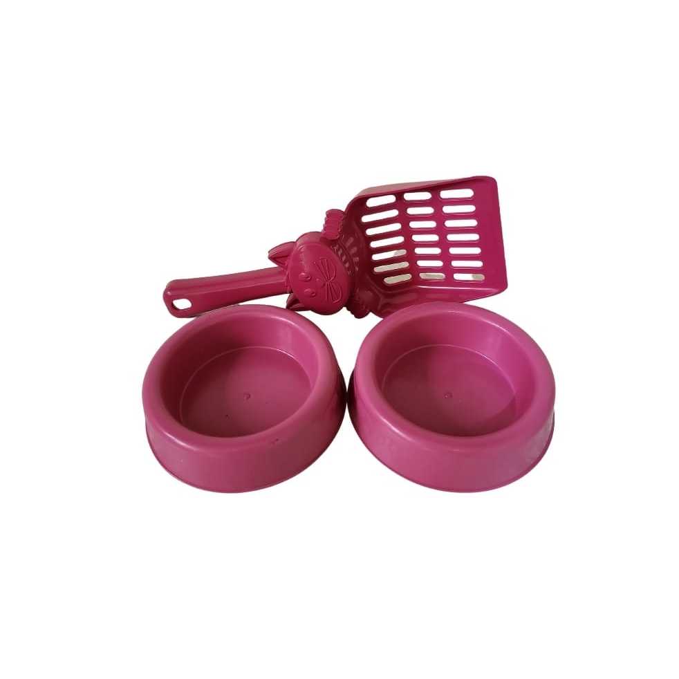 COMEDOURO E BEBEDOURO PARA GATOS + PAZINHA HIGIÊNICA COLORIDO em Oferta na Shopee