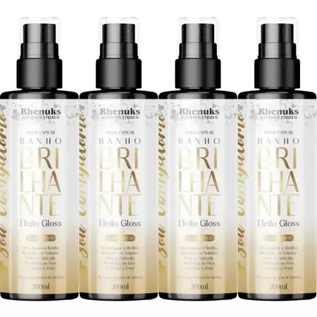 Kit 4 Spray Capilar Banho Brilhante 200ML Efeito Gloss - Sem Enxague
