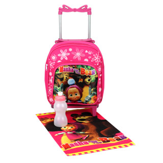 Mochila Masha e o Urso+Squeeze Infantil Com Rodas Pré Escola Creche Tam P