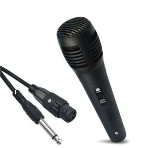 Microfone Dinâmico Profissional Palestras Com Fio Cabo P10 Chave Botão Mic On/Off Karaokê