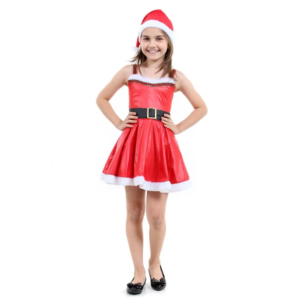 Fantasia de Mamãe Noel Infantil Vestido Mamãe Noel Cinto e Gorro Sulamericana