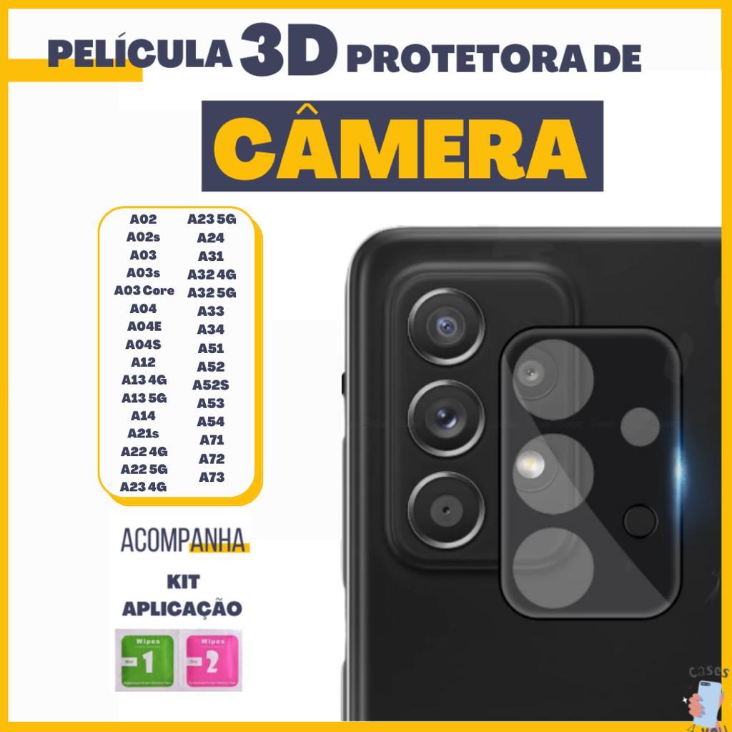 Película Vidro 3D Proteção Câmera Samsung Galaxy A02 A02s A03 A03s A03 Core A04 A04E A04S A12 A13 4G A13 5G A14 A21s A22 4G A22 5G A23 4G A23 5G A24 A31 A32 4G A32 5G A33 A34 A51 A52 A52S A53 A54 A71 A72 A73