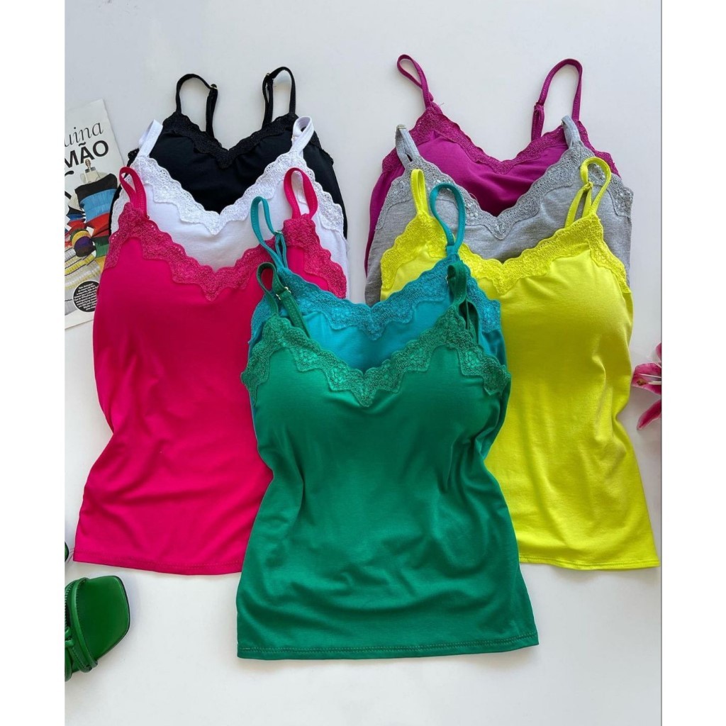 Kit 5 blusinha regata feminina basica com bojo e alcinha regulavel