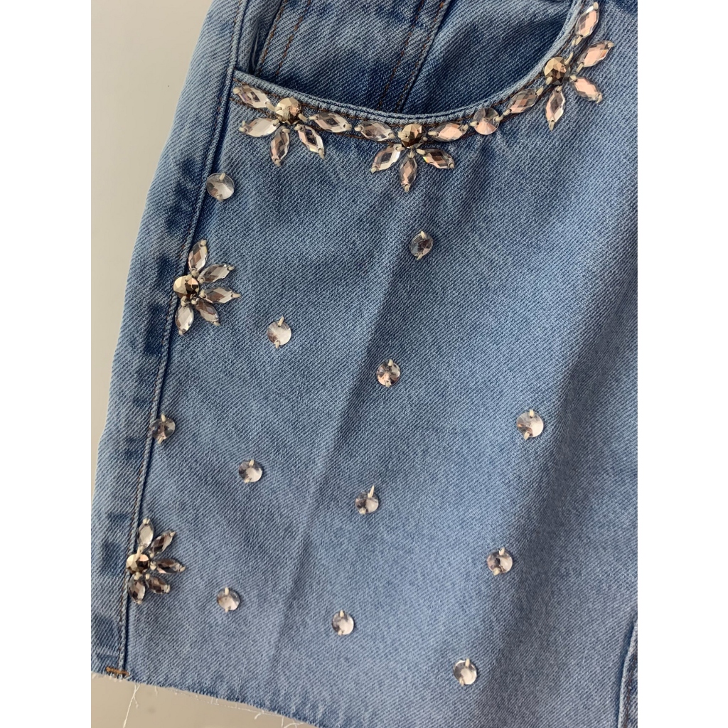 kissmelady 8228 8229 saia jeans com brilho feminina saia midi tecido grosso