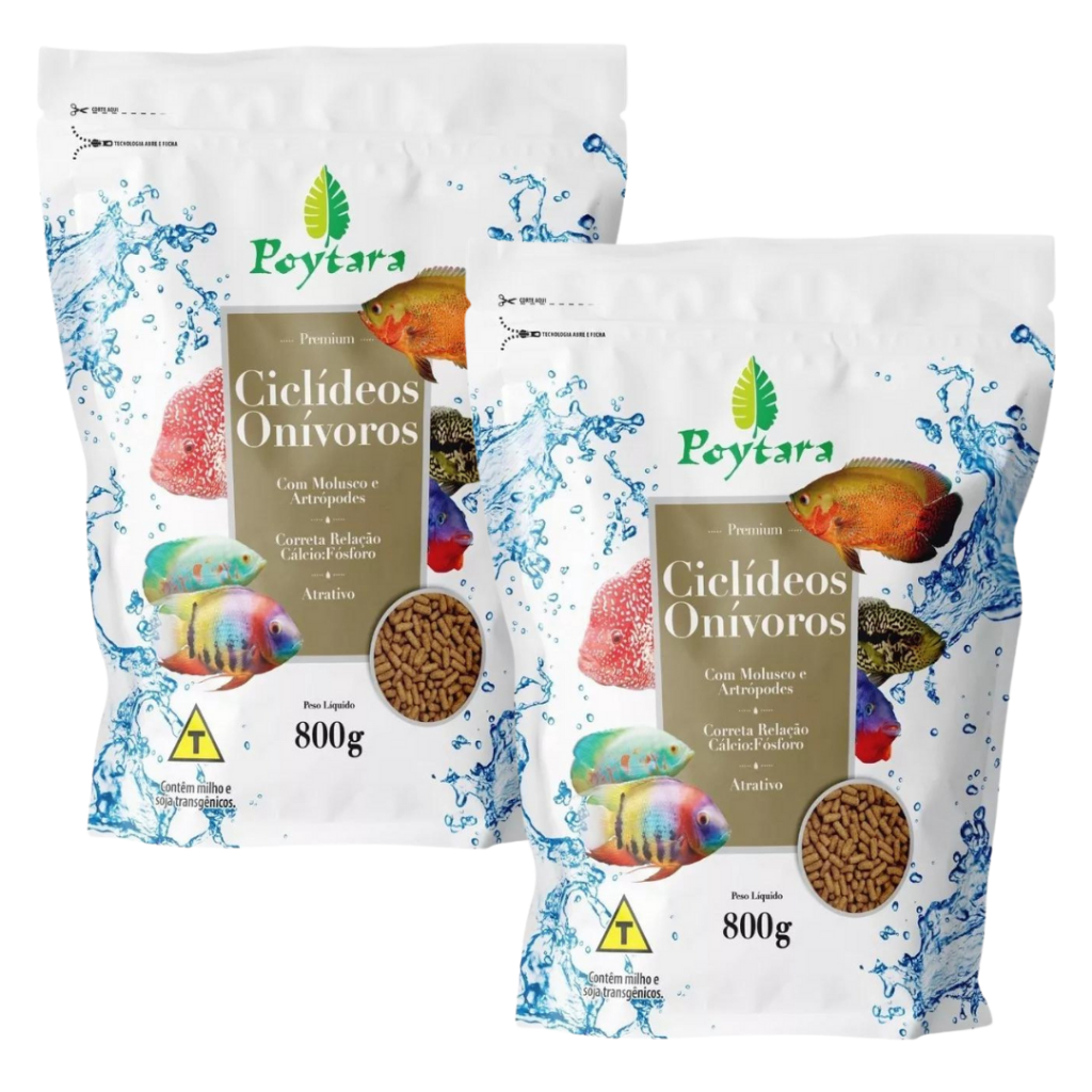 2x Rações Poytara Ciclideos Onivoros 800g - Ração Para Peixe