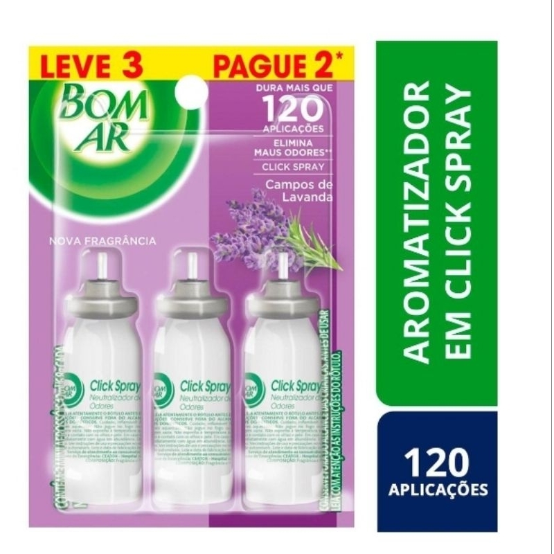 Aromatizador Bom Ar Click Spray Refil Leve 3 Pague 2