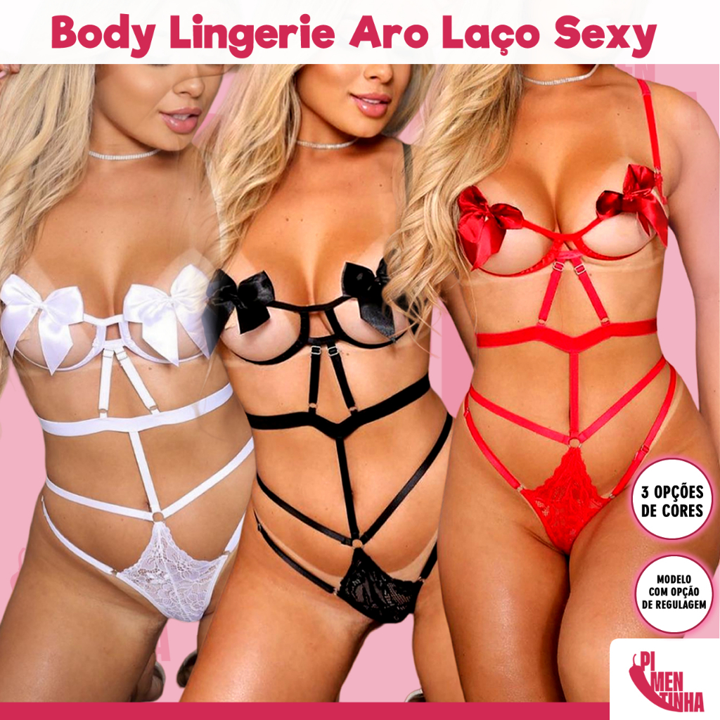 Body Lingerie Aro Laço Sexy Moda Feminina Body Sensual Luxo Charme