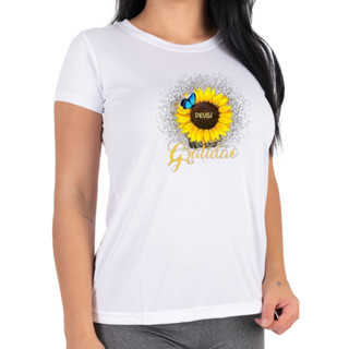 Camiseta Estampa Gratidão Girassol Deus Feminina Masculina Poliéster