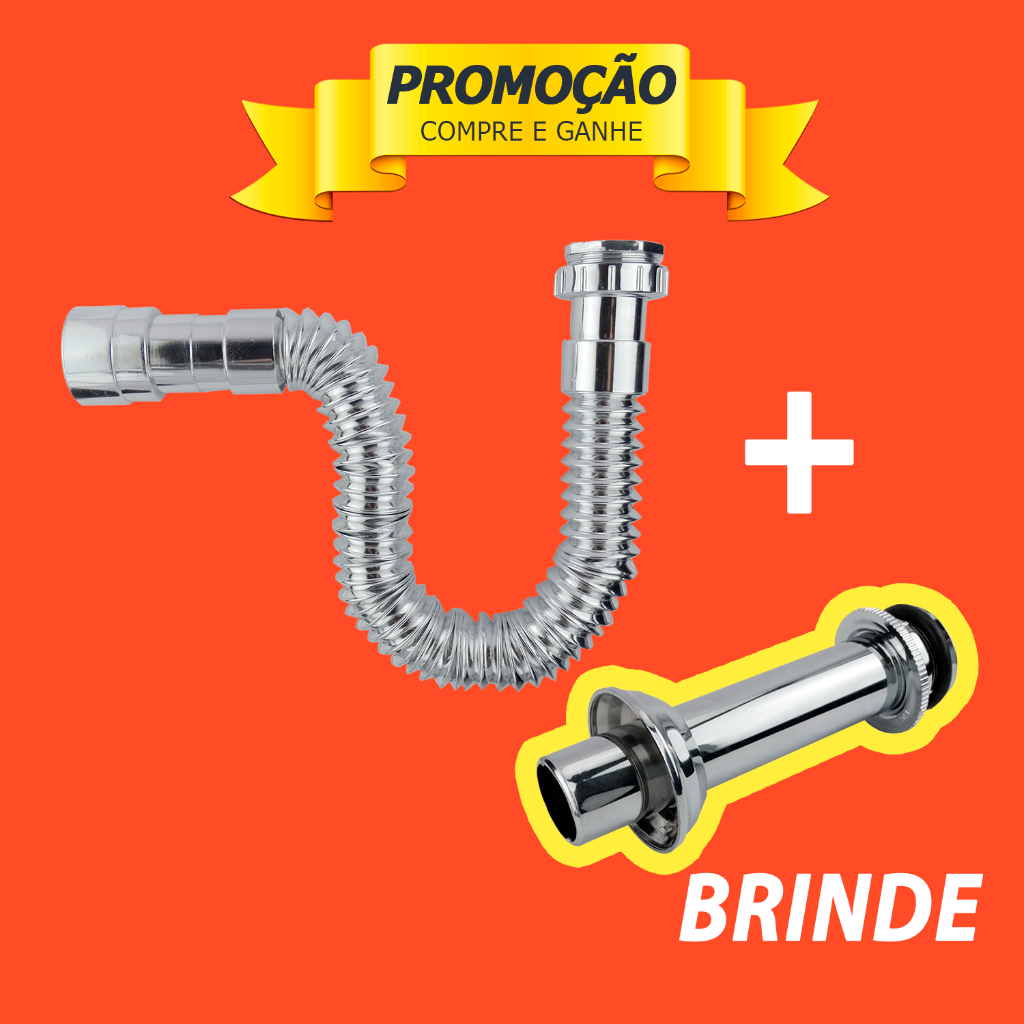 Sifão Pia Flexível Sanfonado Universal CR Metalizado Tanque + Tubo Ligação Sanitária Extensível 2108