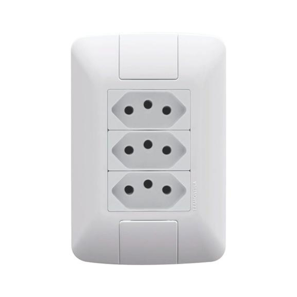 Conjunto Tomada Tripla Tramontina Aria Sem Parafuso 10A ou 20a em Oferta na Shopee