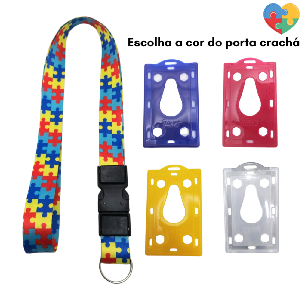 Kit Cordão Perscoço com Fecho Engate Autismo Autista Vermelho+ Porta Cartão Furado+garra jacaré