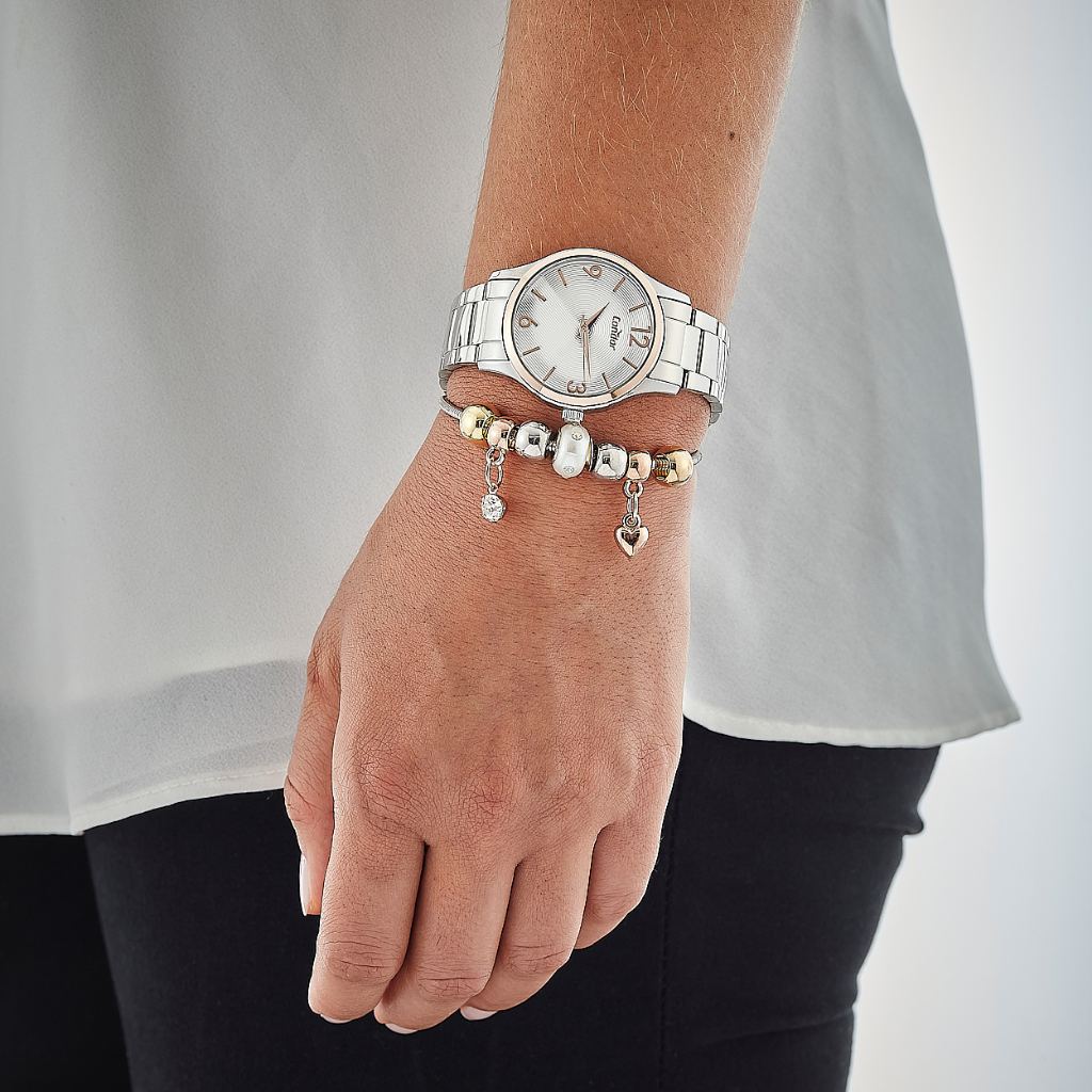 Detalhes do Kit Relógio Condor Feminino Prata + Pulseira Copc21Aecv/K3K