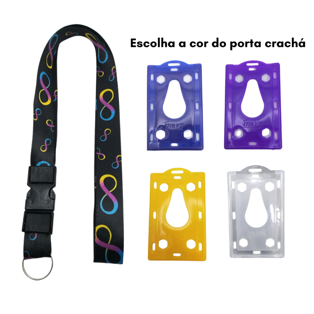 Kit Cordão Pescoço com Fecho Engate Rápido Infinito+ Porta Cartão Furado+garra jacaré