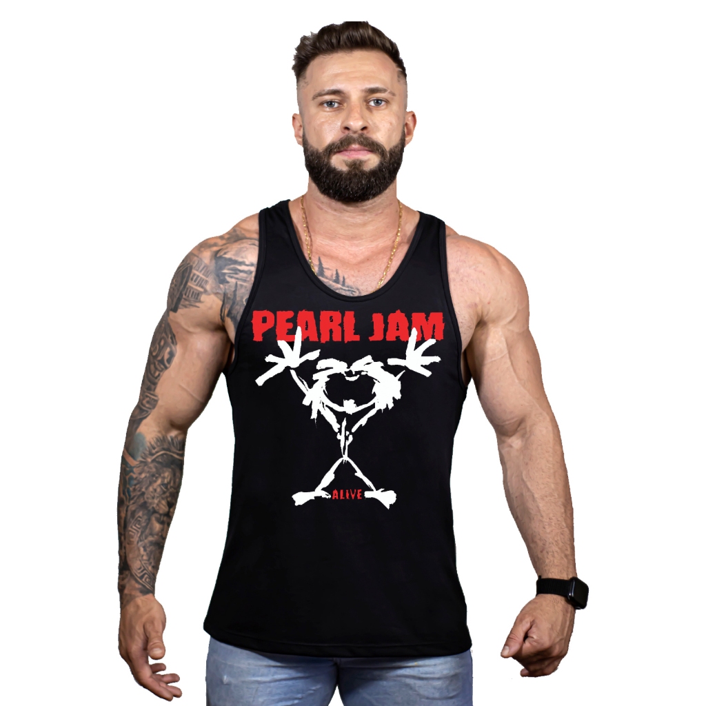 Camiseta Regata Banda Rock Pearl Jam Alive Preto Tradicional