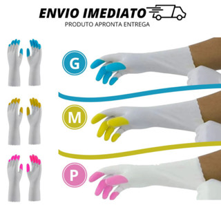 KIT 05 Pares De Luva de limpeza Household Antialérgica com Grip Antideslizante e Pontas dos Dedos Reforçadas Silk Touch Super Safety