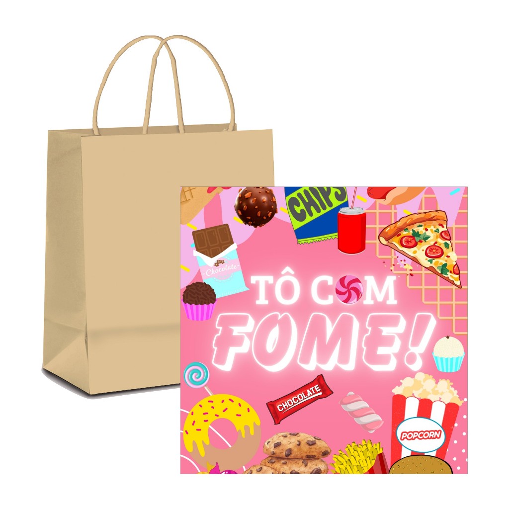 10 Adesivos para Sacolinha Tô com Fome - Pronto para ser Aplicado, Decoração de Festa de Aniversário, Lembrancinhas Tema Comida, Meme, Fast-food.