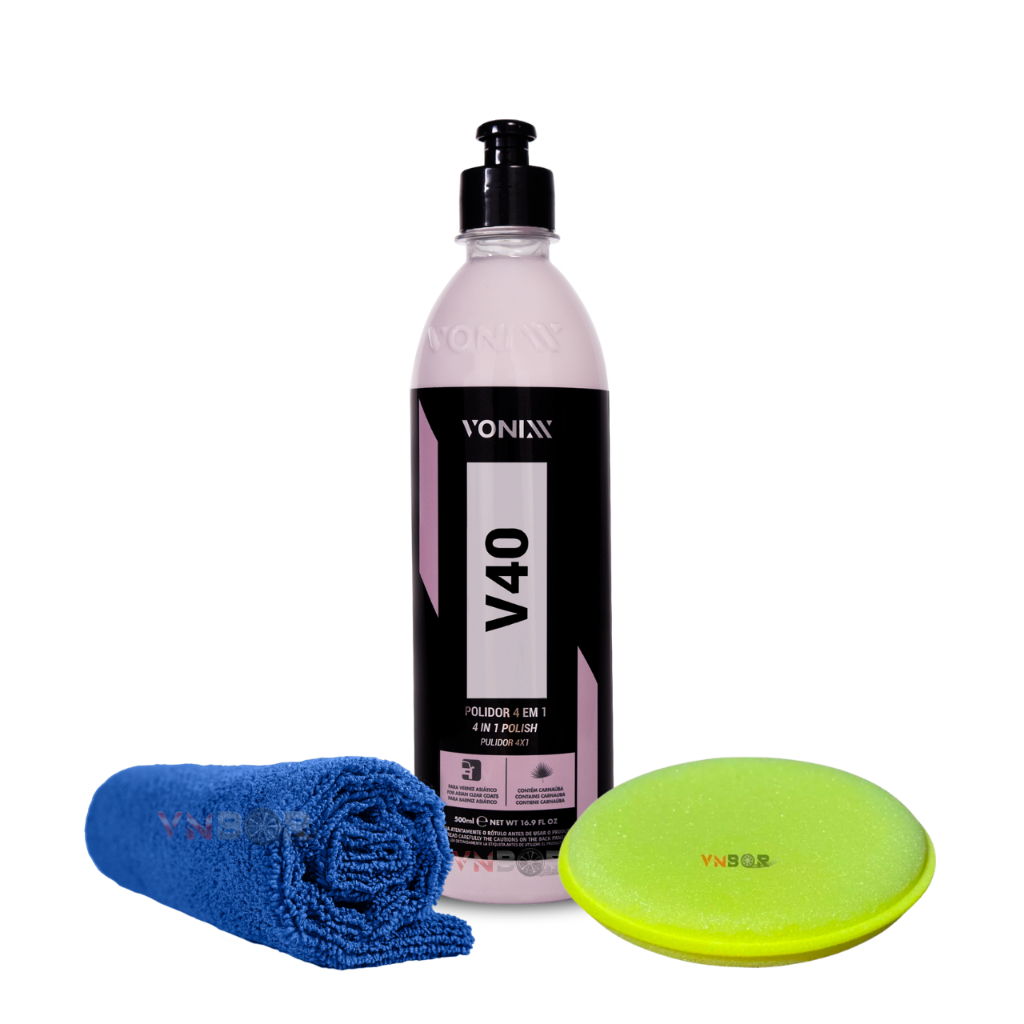 V40 Vonixx 500ml Polidor 4 em 1 Com Cera Carnauba Corte Lustro Refino Alto Brilho Protecao de Pintura Automotiva Protege Selante Polimento Automotiva