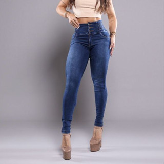 Calça Jeans Feminina Lipo Modeladora,Cós alto Empina Bumbum Strech Chapa Barriga, RVT