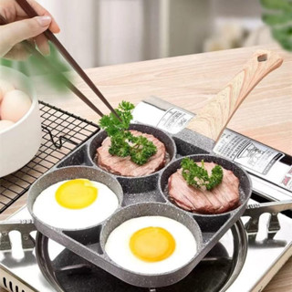 Frigideira Panela Multifuncional Antiaderente 4 em 1 Ovos Hambúrguer Omelete Carne Frita Com Alça De Madeira Com Fundo Comeia Não Gruda