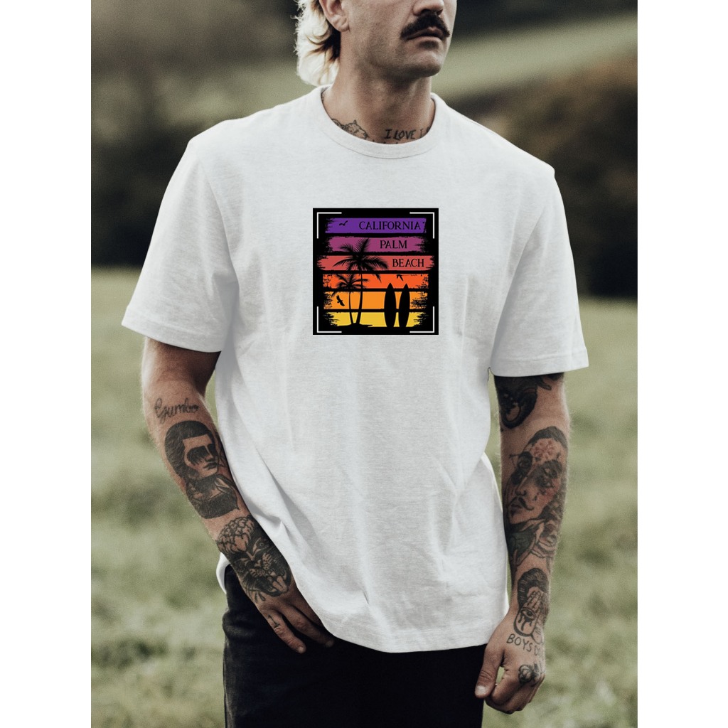 Camiseta Masculina California Beach Estampado Várias Cores 100% Algodão Premium