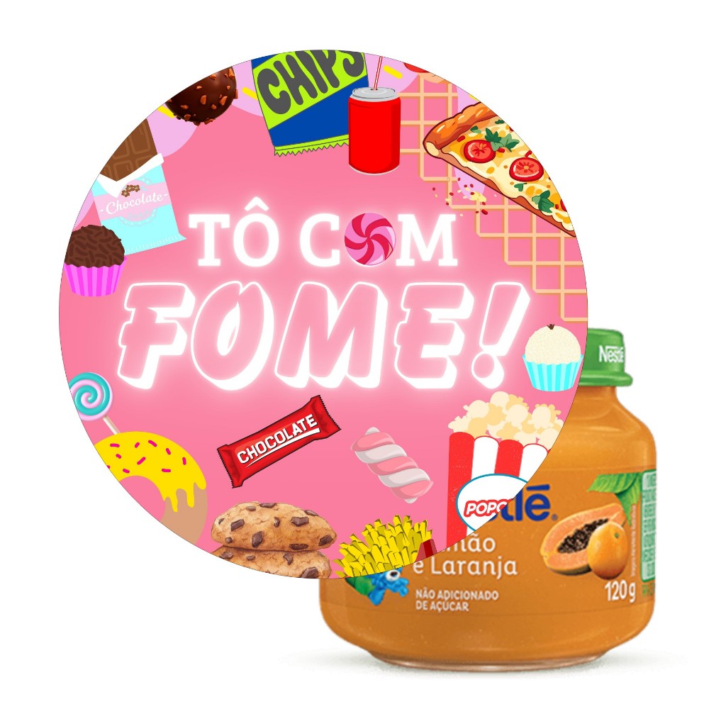 10 Adesivos para Tampa Papinha 5cm Tô com Fome - Pronto para Aplicação, Decoração de Festa de Aniversário, Lembrancinhas Tema Comida, Meme, Fast-food.