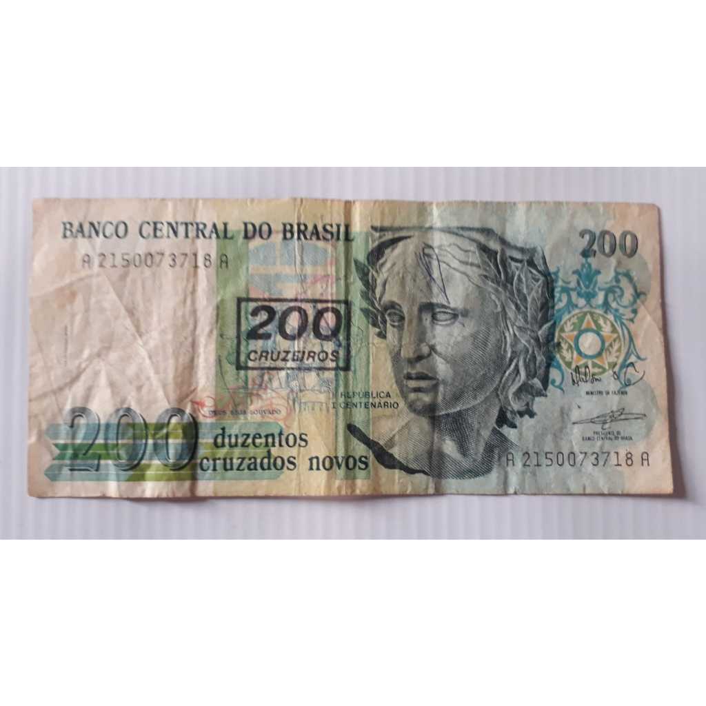 Cédula Antiga de 200 Cruzados Novos Com Carimbo de 200 Cruzeiros