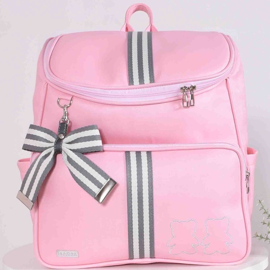 Mochila Maternidade Menina Listras Cinza Rosa - Belaa Baby