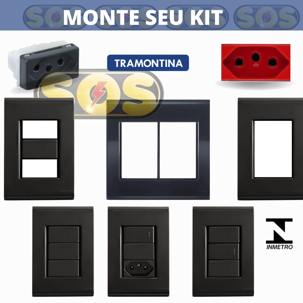 Placas, Módulos Interruptor, Tomada 10A ou 20A Liz Grafite Tramontina
