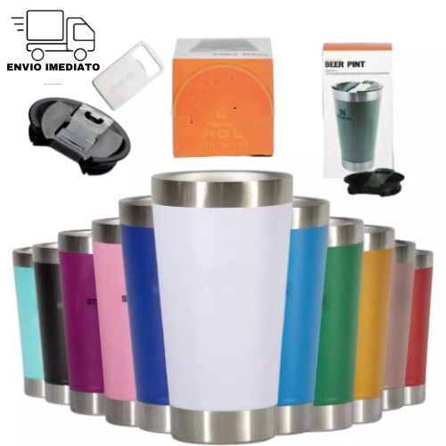 Copo caneca Térmico 473ml com Tampa e abridor