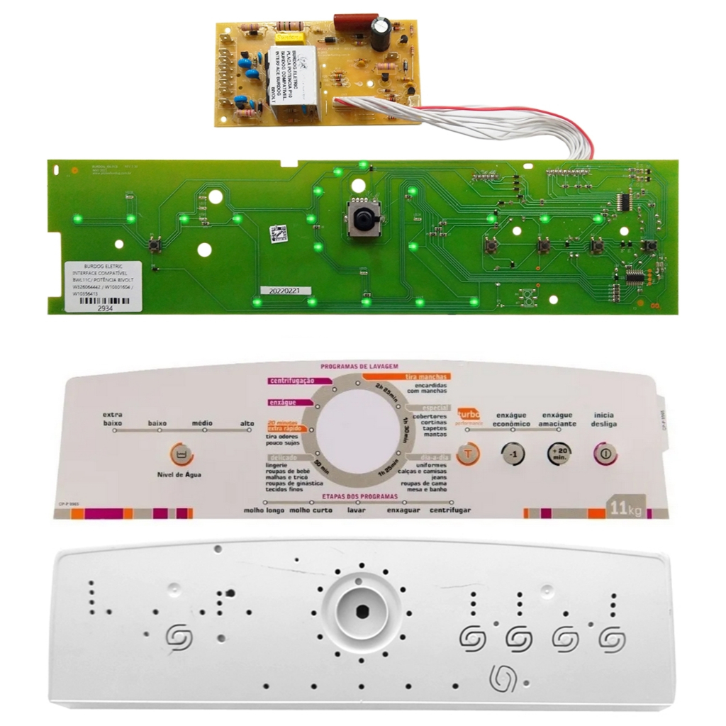 Placa Interface Potencia Suporte e Adesivo Compativel Lavadora Brastemp BWL11 W10356413 W10301604